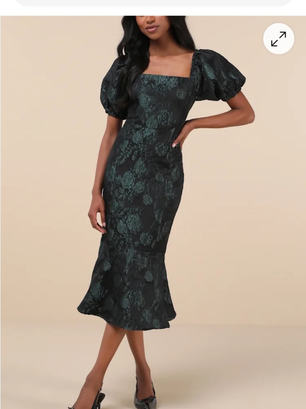 Lulu's Dark Green and Black Floral Square Neck Midi Dress